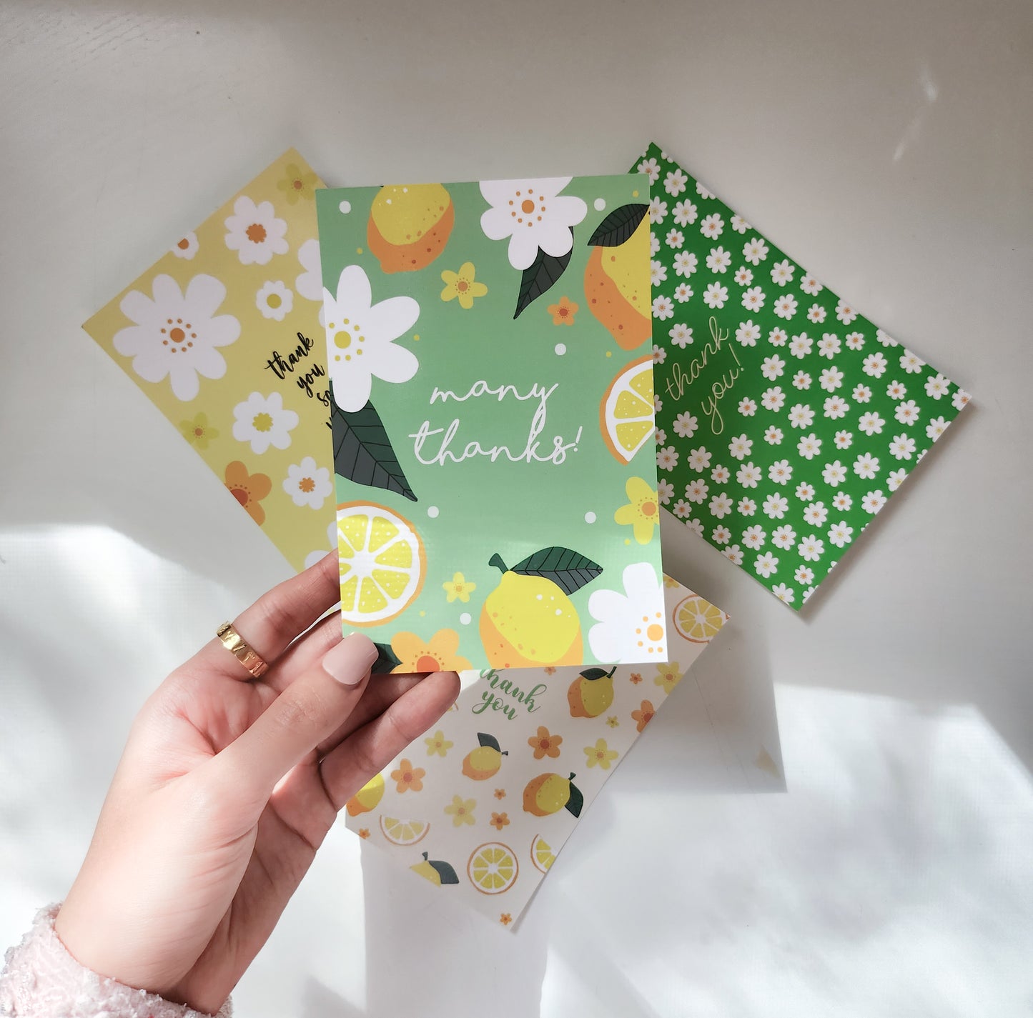 Lemon & Floral Thank You Notecards, Set of 4