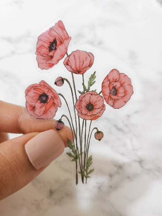 Poppy Watercolor Flower Sticker, Clear, 3 x 2in