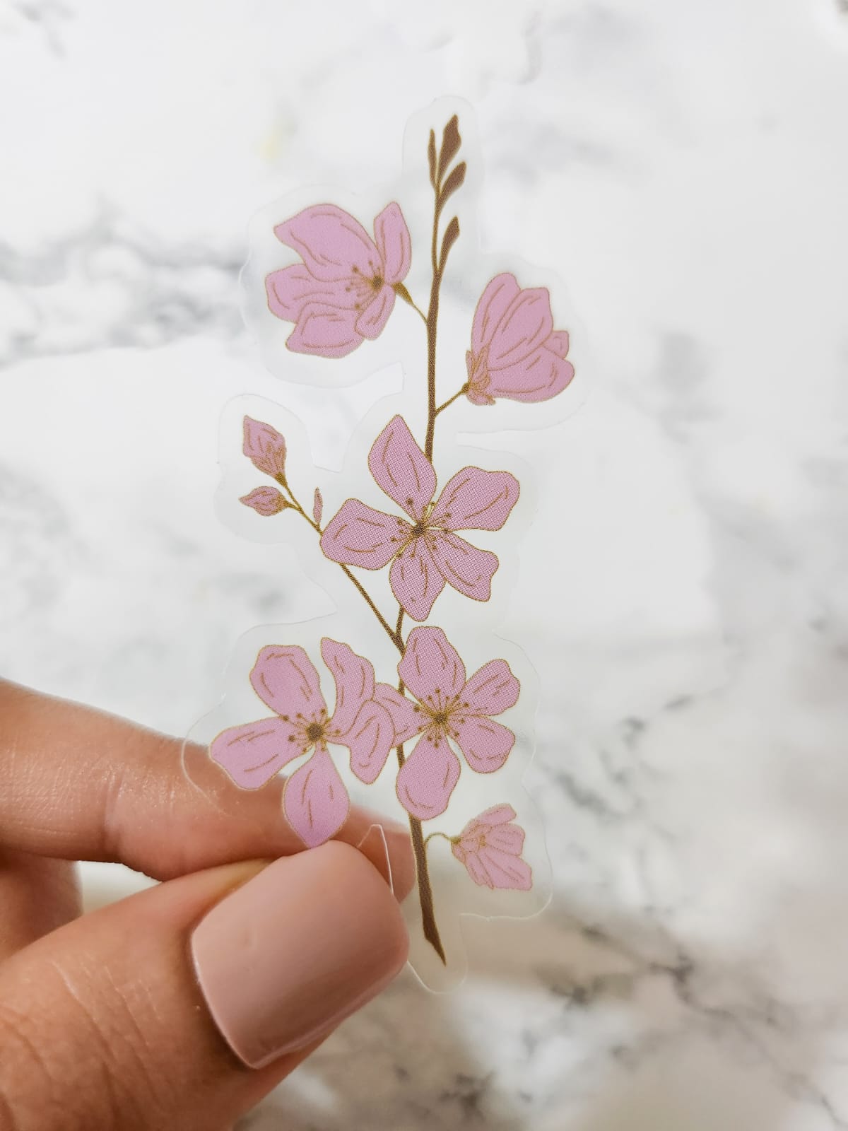 Cherry Blossom Sticker, Clear, 3 x 1.5in