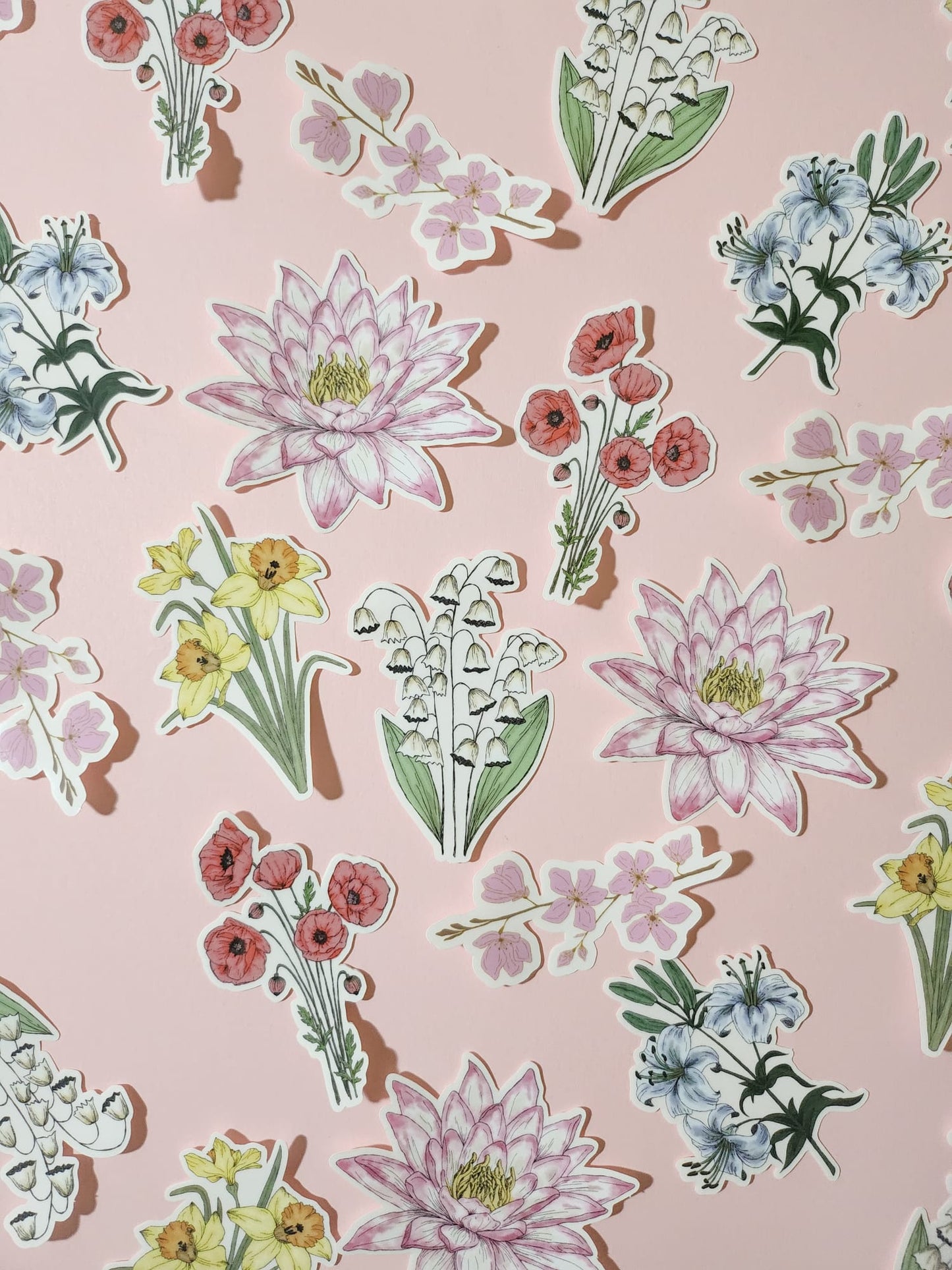 Water Lily Watercolor Flower Sticker, Clear, 3 x 2.7in