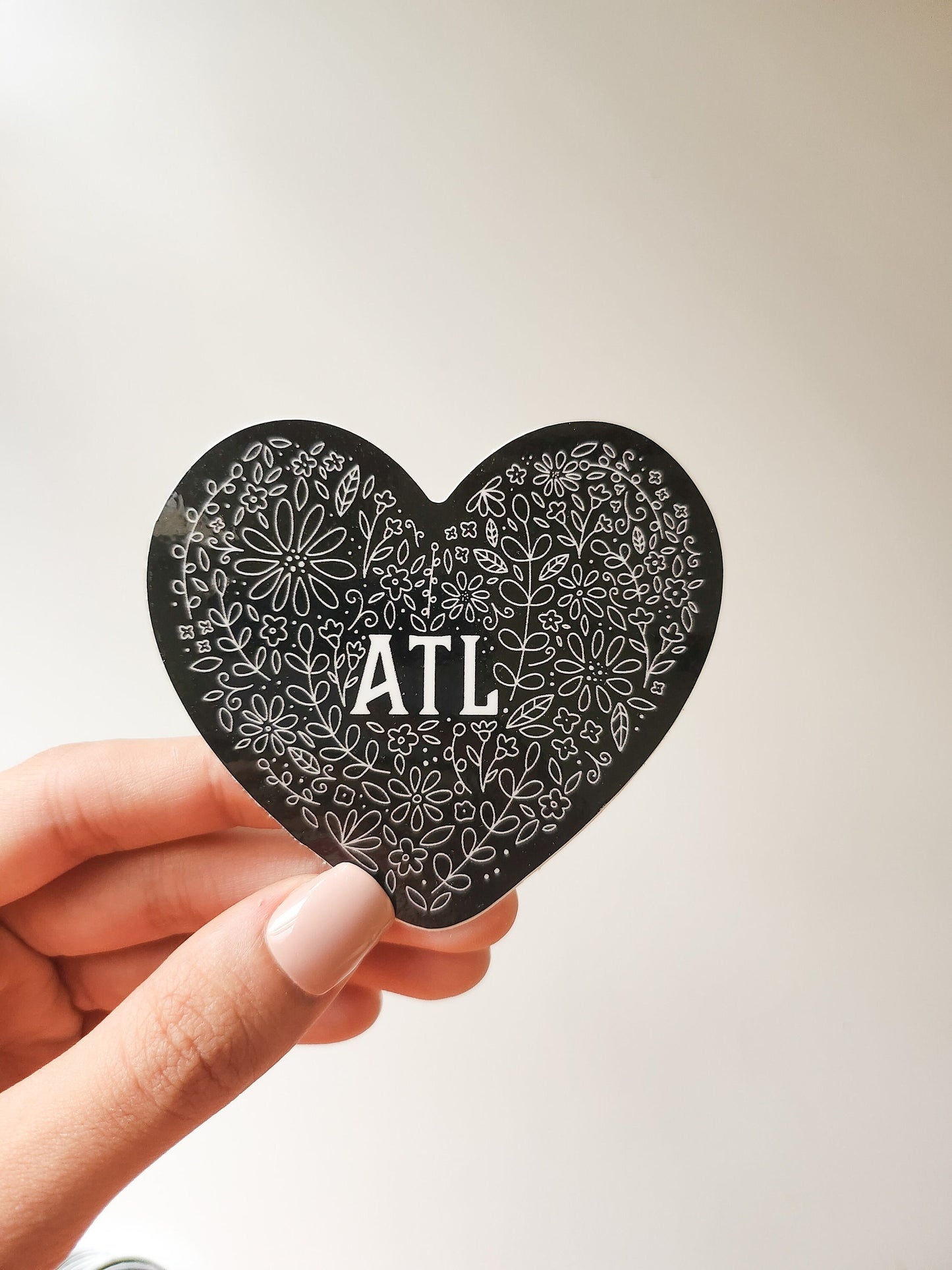 Atlanta Heart Sticker, Vinyl, 3 x 3 in | Black Floral Heart