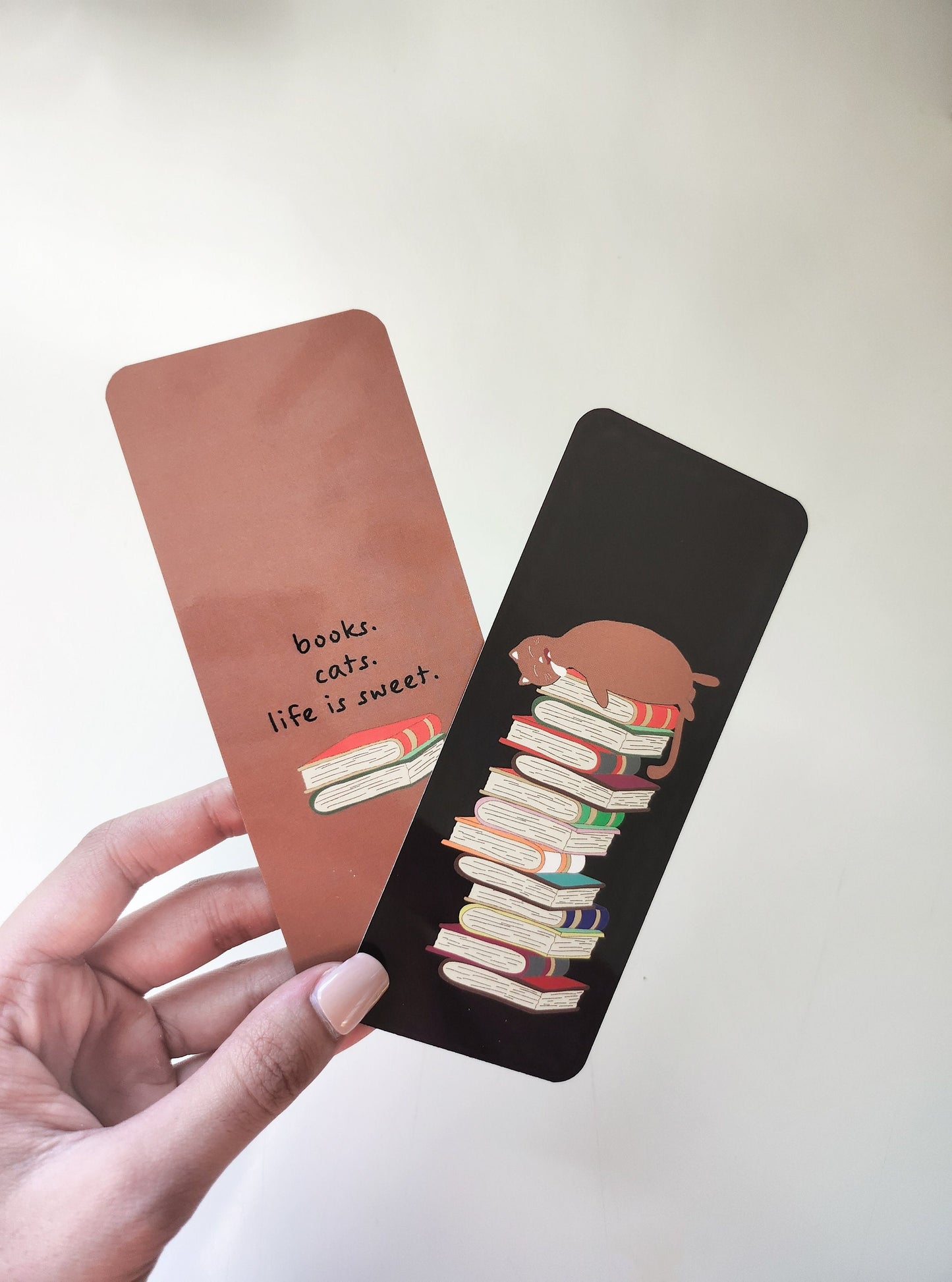 Cat on a Stack of Books Bookmark, 2.5x6"