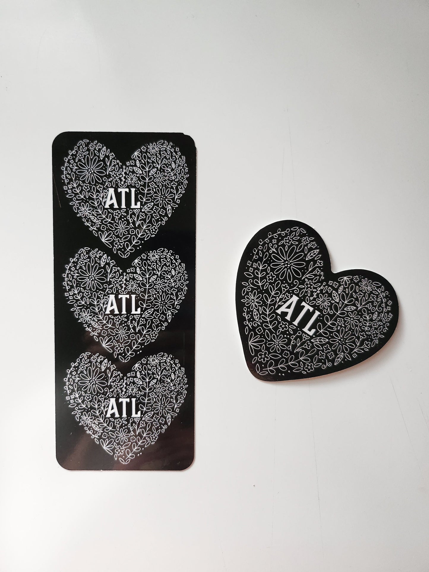 Atlanta Heart Sticker, Vinyl, 3 x 3 in | Black Floral Heart