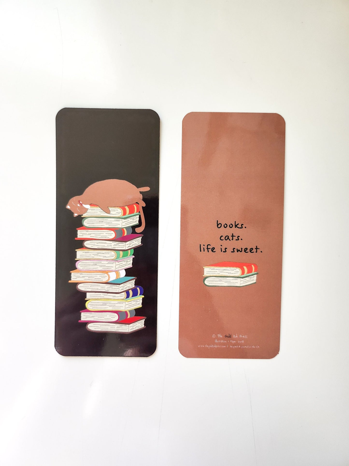 Cat on a Stack of Books Bookmark, 2.5x6"