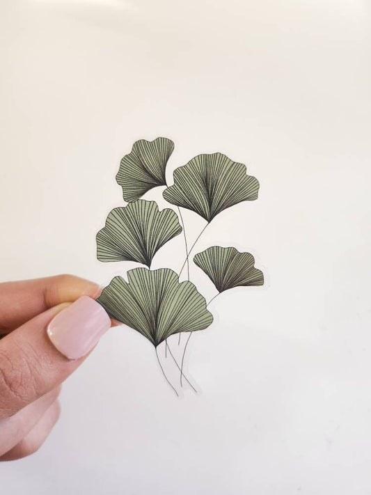 Ginkgo Leaf Watercolor Nature Sticker, Clear, 3 x 2.2in