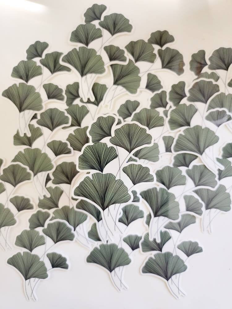 Ginkgo Leaf Watercolor Nature Sticker, Clear, 3 x 2.2in