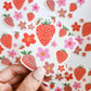Strawberry & Florals Watercolor Sticker, Clear, 3 x 3 in