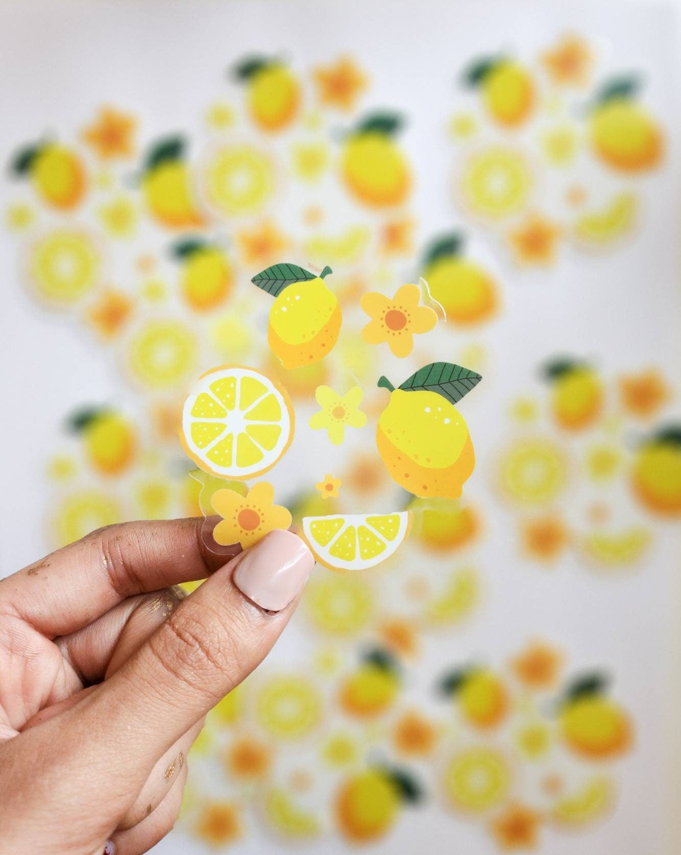 Lemons & Florals Watercolor Sticker, Clear, 3 x 3 in