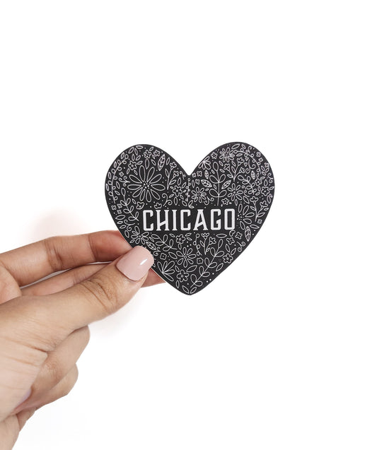 Chicago Floral Heart Sticker, 2x3in