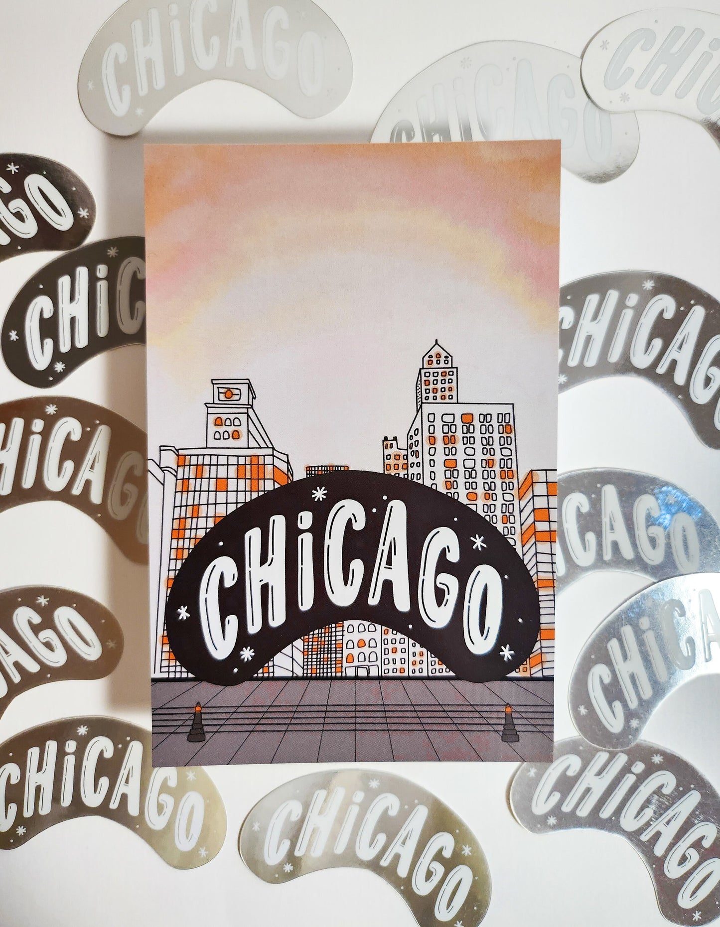 Chicago Bean Sticker, METALLIC, 2.8x1.6in