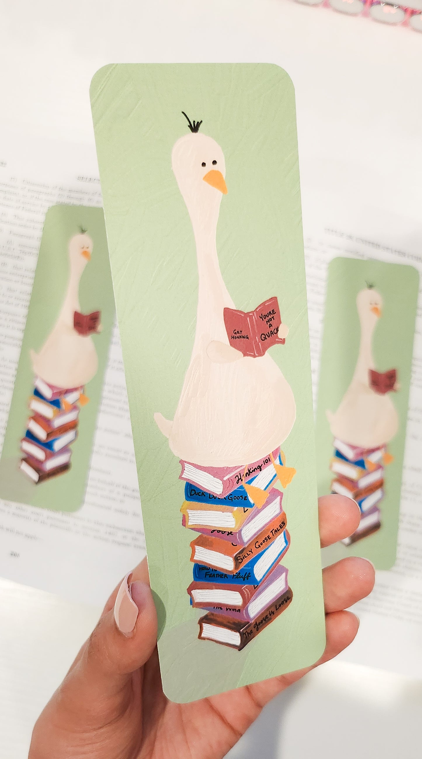 Goose on a Stack of Books- Illustrated Bookmark, 5.5x17.5 cm