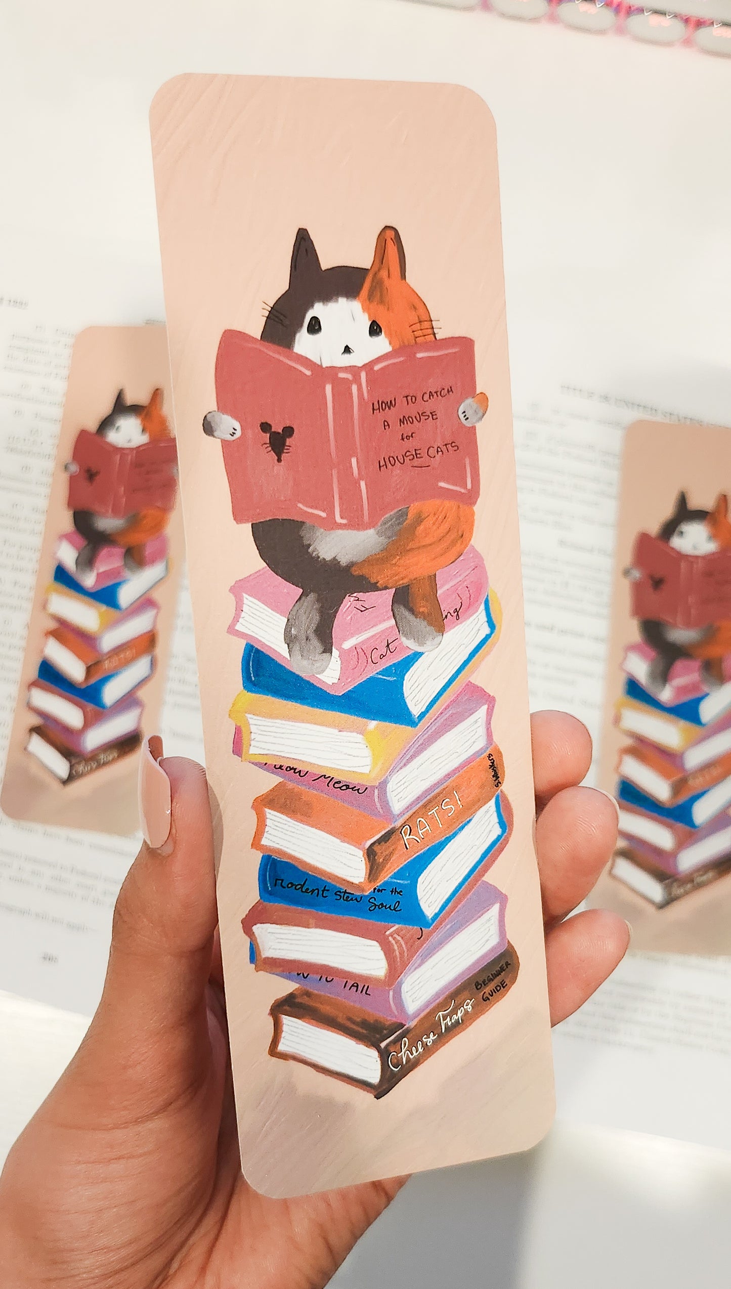 Cat Reading a Book- Illustrated Bookmark, 5.5x17.5 cm