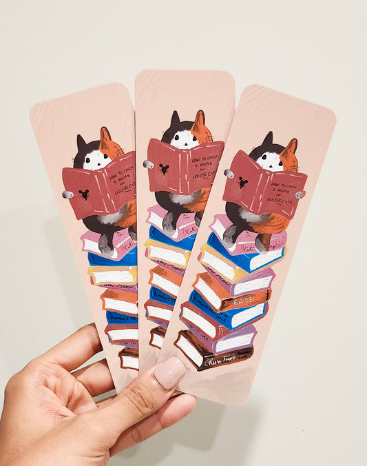 Cat Reading a Book- Illustrated Bookmark, 5.5x17.5 cm