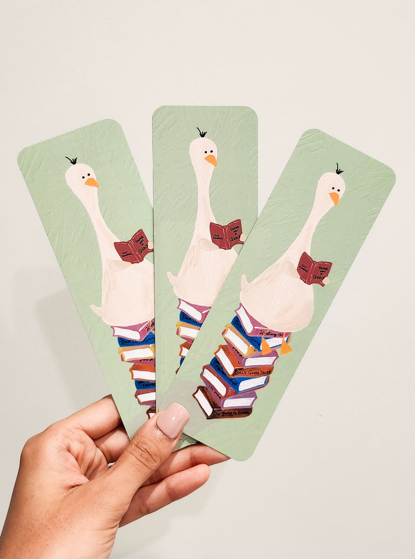 Goose on a Stack of Books- Illustrated Bookmark, 5.5x17.5 cm