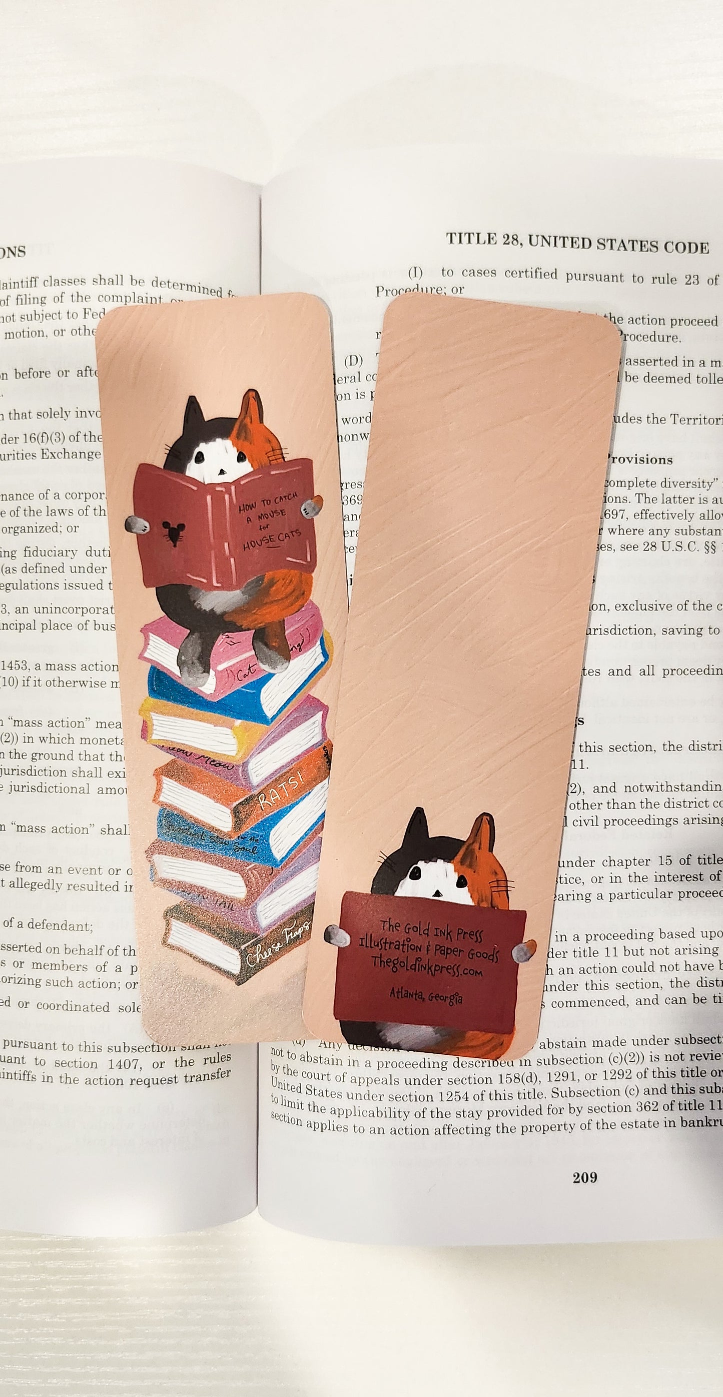 Cat Reading a Book- Illustrated Bookmark, 5.5x17.5 cm