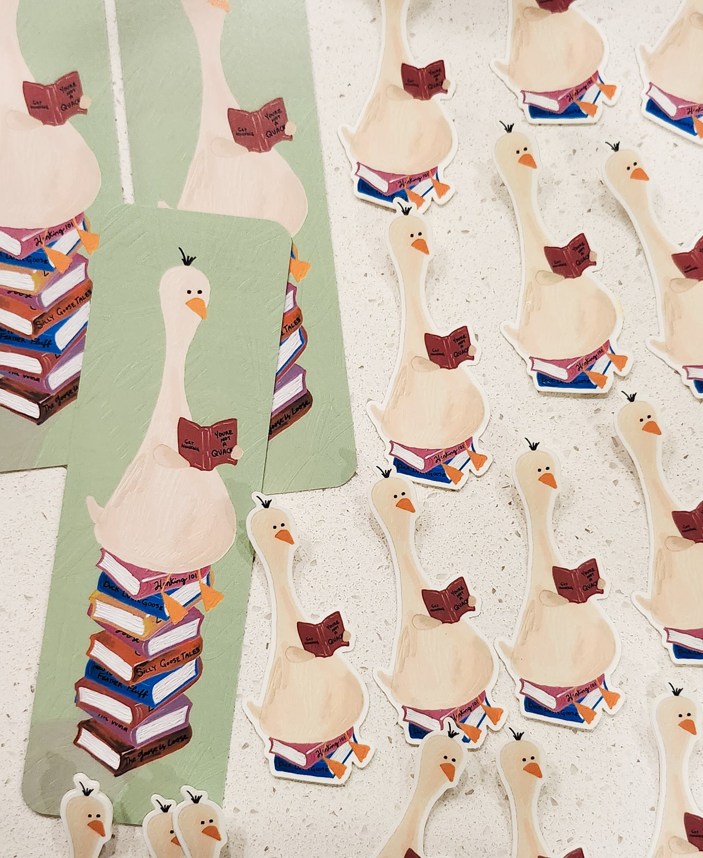 Goose on a Stack of Books- Illustrated Bookmark, 5.5x17.5 cm