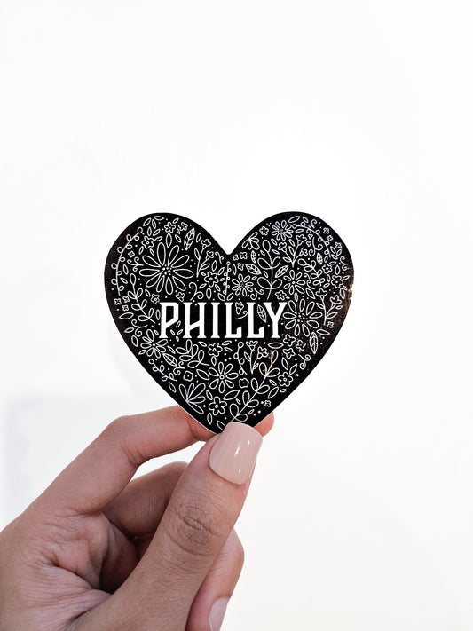 Philly Floral Heart Sticker, 2x3in