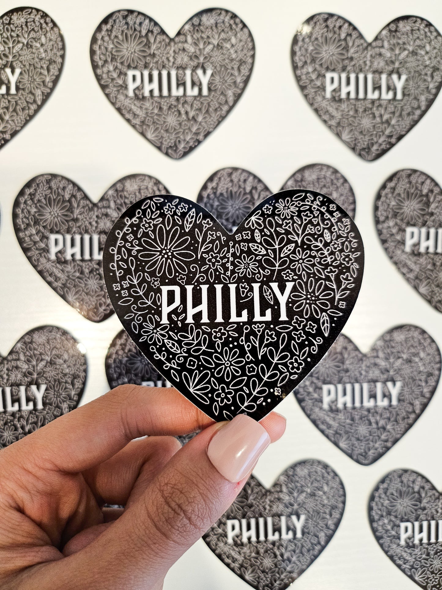 Philly Floral Heart Sticker, 2x3in