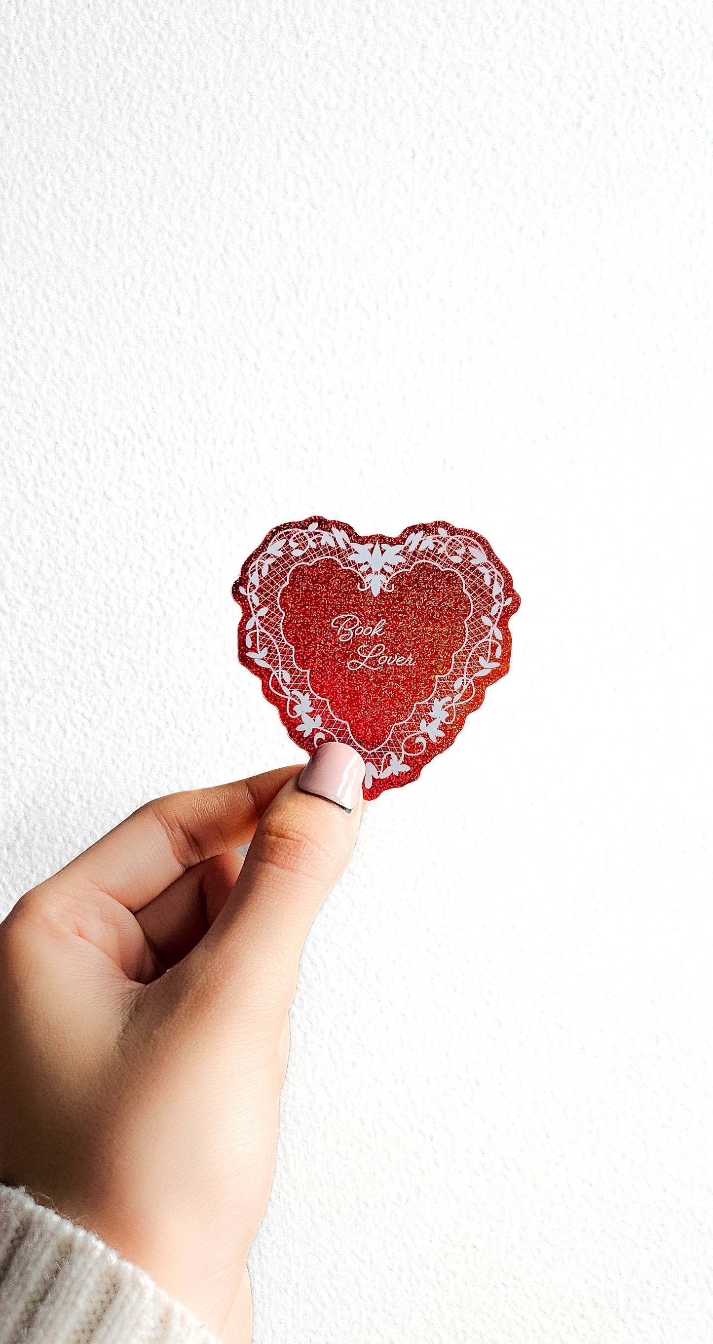 Book Lover Shiny Heart Sticker, 2.6x2.6in