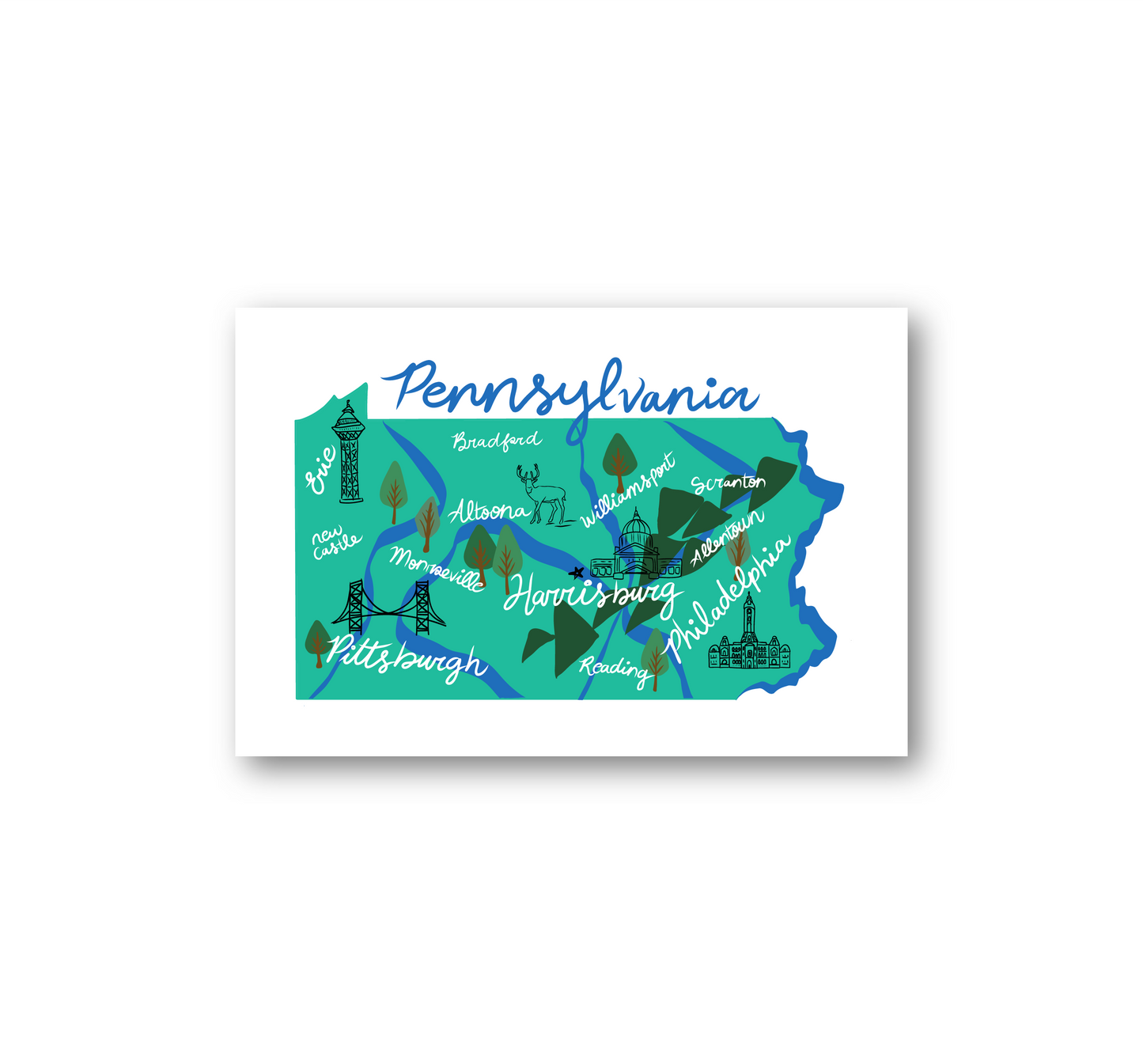 Pennsylvania State Map Postcard