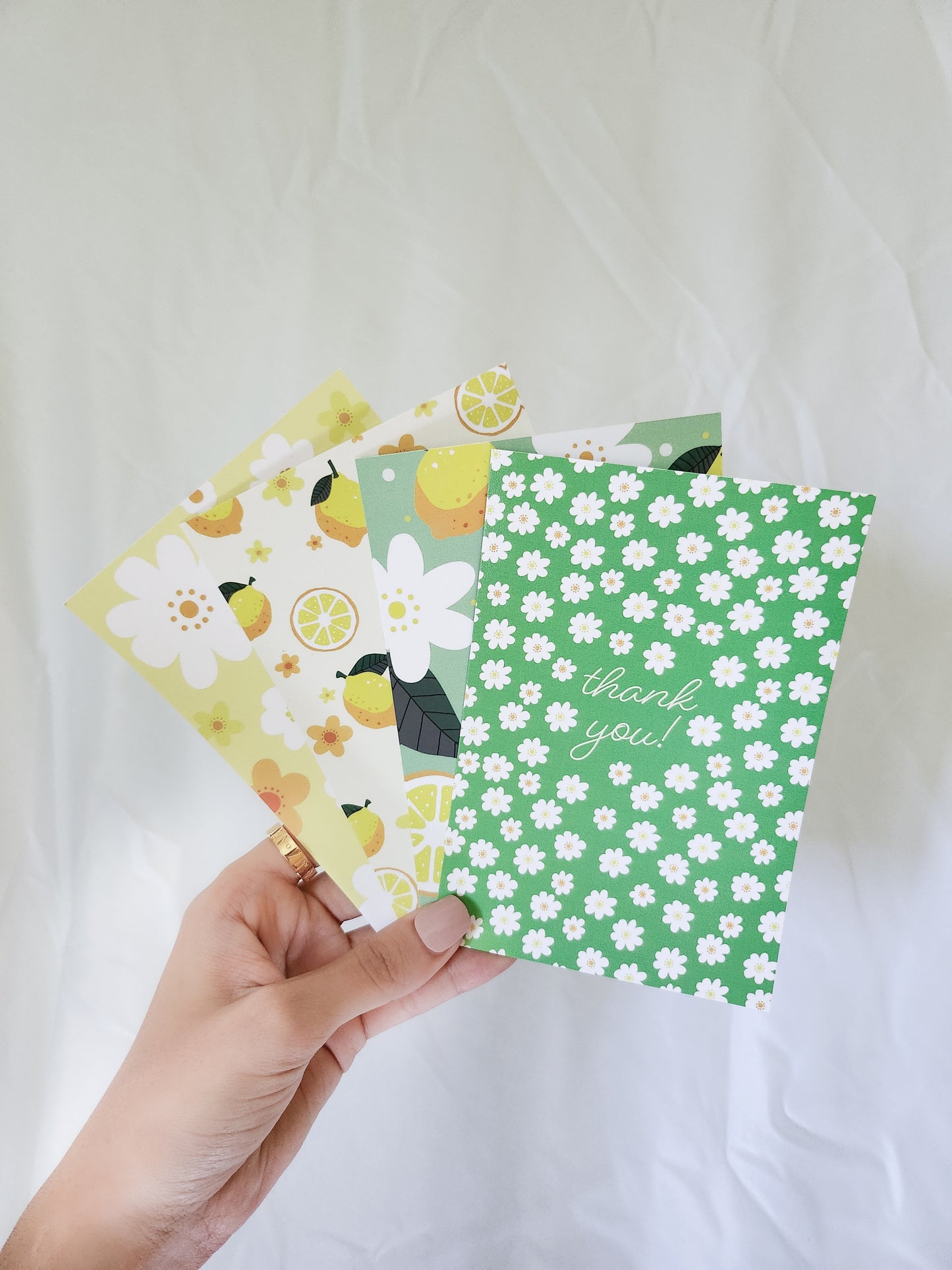 Lemon & Floral Thank You Notecards, Set of 4