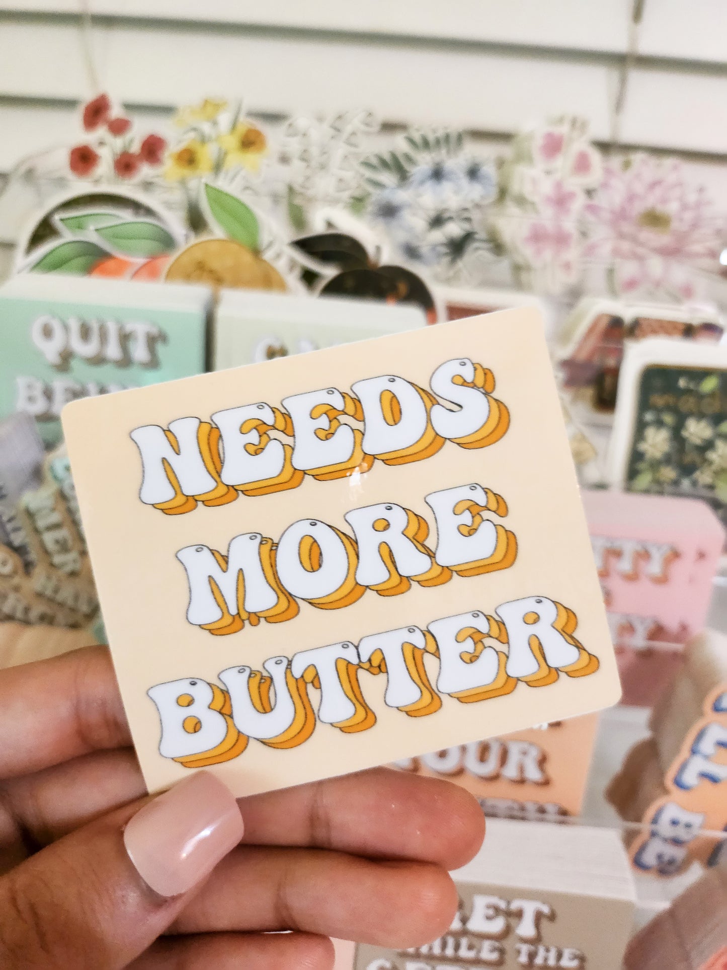 Needs more butter Sticker, Vinyl, 3 x 2.5in