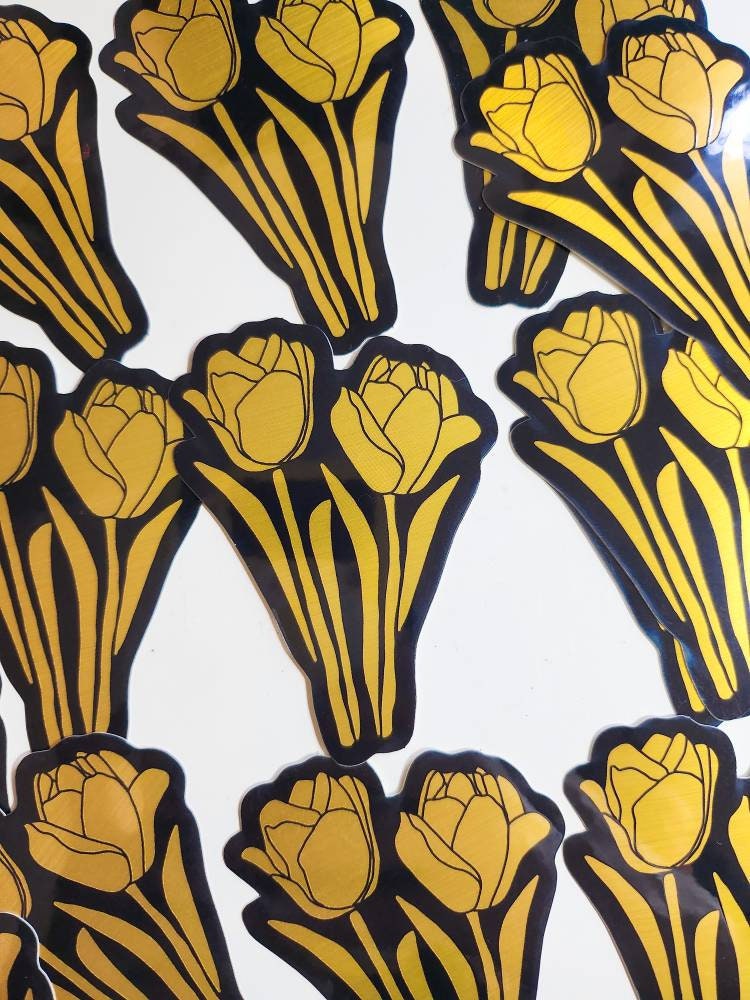 Tulip Metallic Gold Sticker, Vinyl, 3 x 2in