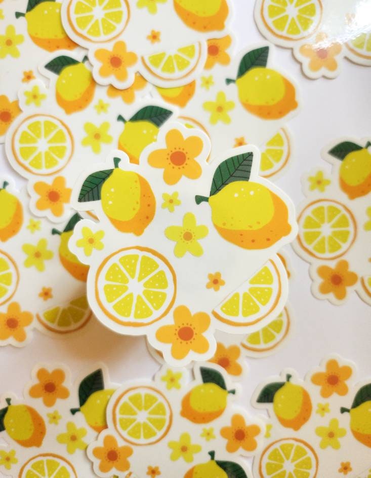 Lemons & Florals Watercolor Sticker, Clear, 3 x 3 in