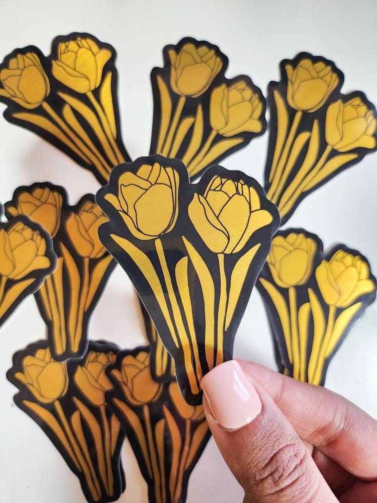 Tulip Metallic Gold Sticker, Vinyl, 3 x 2in