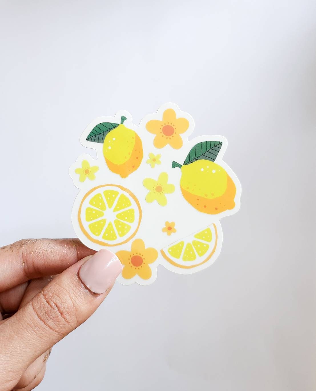 Lemons & Florals Watercolor Sticker, Clear, 3 x 3 in