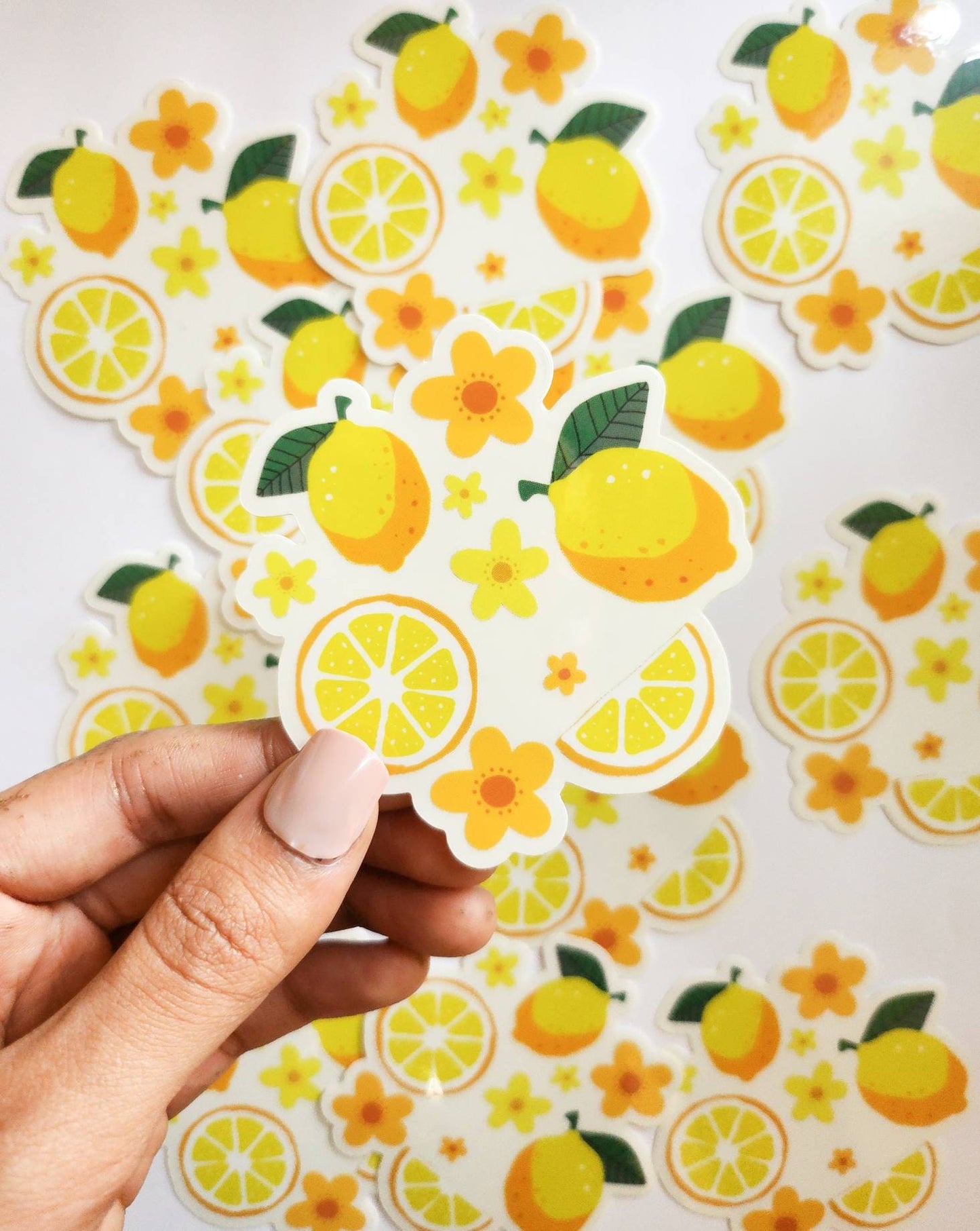 Lemons & Florals Watercolor Sticker, Clear, 3 x 3 in