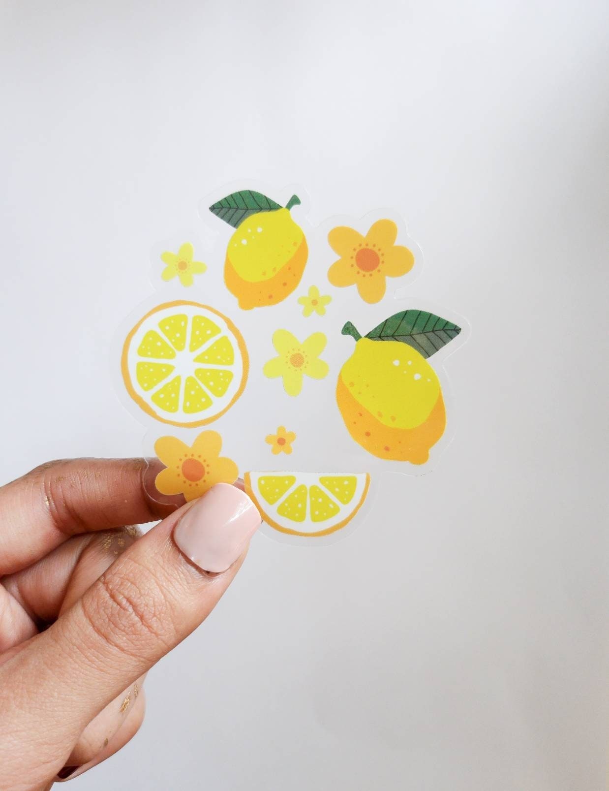 Lemons & Florals Watercolor Sticker, Clear, 3 x 3 in