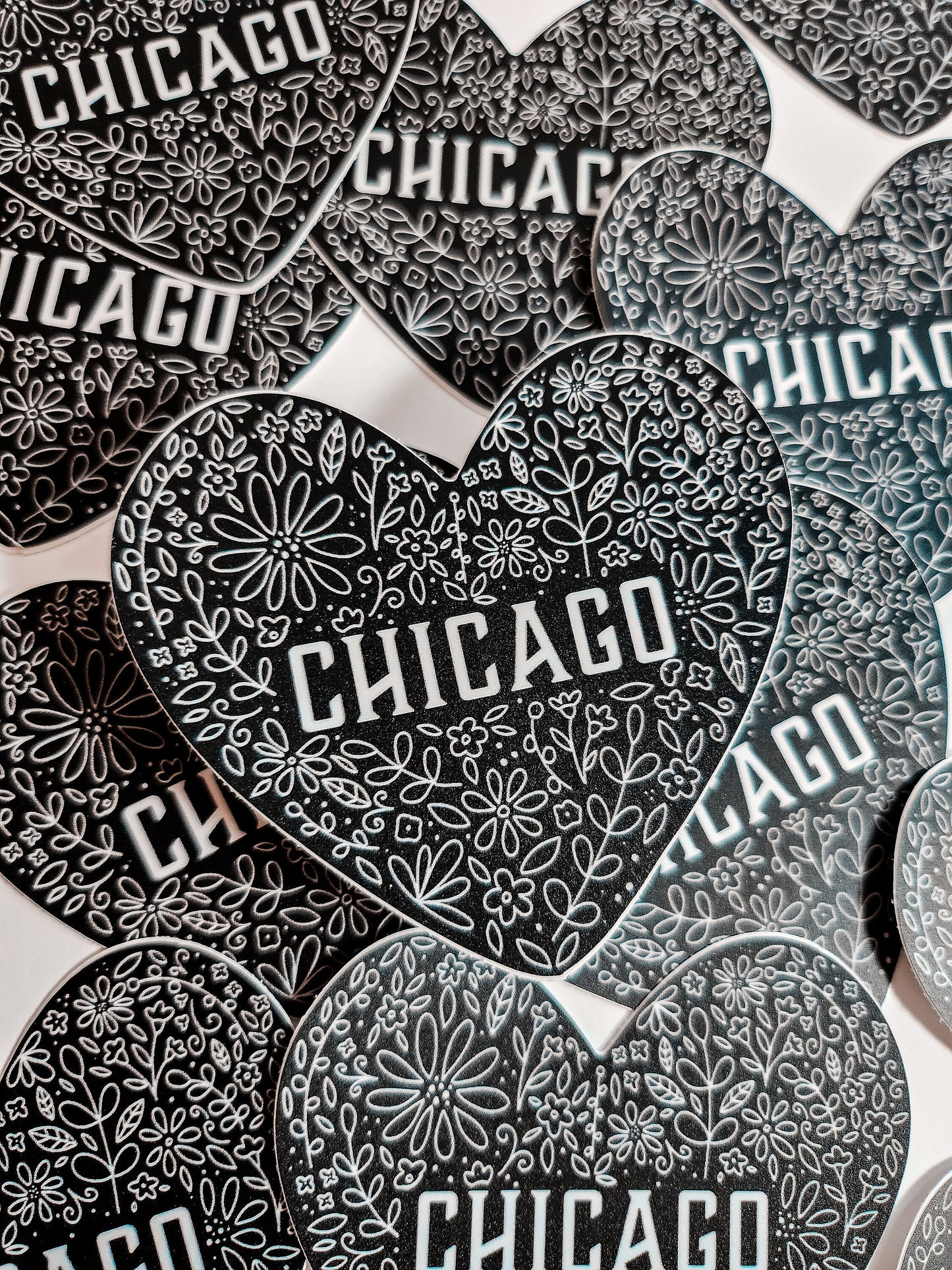 Chicago Floral Heart Sticker, 2x3in