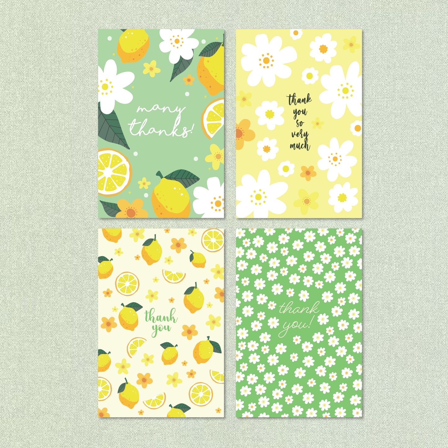 Lemon & Floral Thank You Notecards, Set of 4